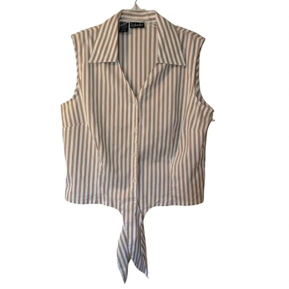 NWT Rafaella Cropped Tie Button Vest Top Size 10 Stripes Minimalist Blouse - Picture 1 of 6